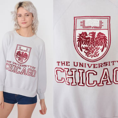 University of Chicago Sweatshirt 80s College Sweater UChicago Graphic Shirt Phoenix Maroons Raglan Sleeve Grey Red Vintage 1980s Small S 