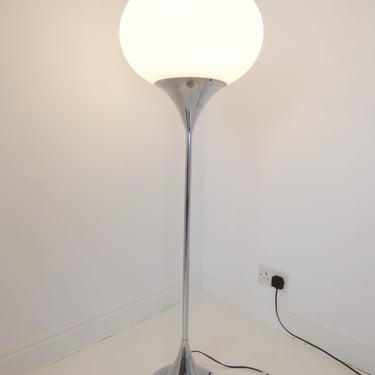 Vintage Italian Tulip Chome & Opaline Glass Floor Lamp 