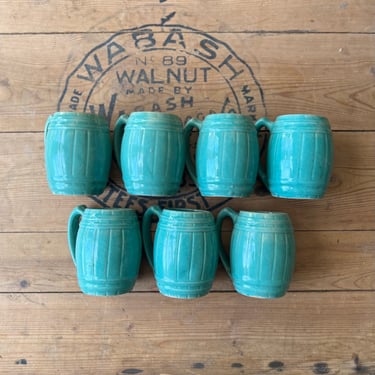 Set of 7 Ceramic Barrell Coffee Mugs 