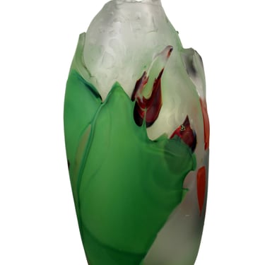 Judson Guérard Signed Green Handblown Contemporary Art Glass Vase Chaos Series 