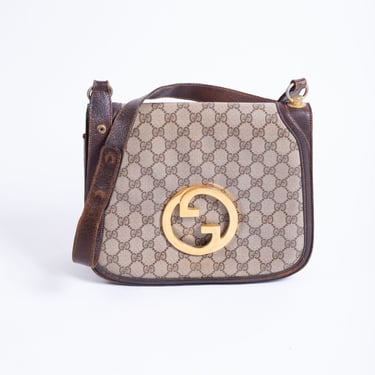Rare 1970s GUCCI Monogram Blondie Bag in Beige + Brown Canvas and Leather with Adjustable Strap GG Logo Jackie 70s 