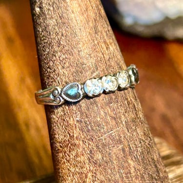 Sterling Silver Wedding Band Hearts Diamond Gemstones Vintage Retro Jewelry Gift 