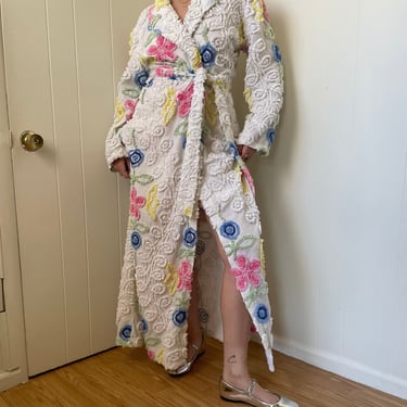 1970s Made From 1930s Chenille Quilt Robe size Medium Large 
