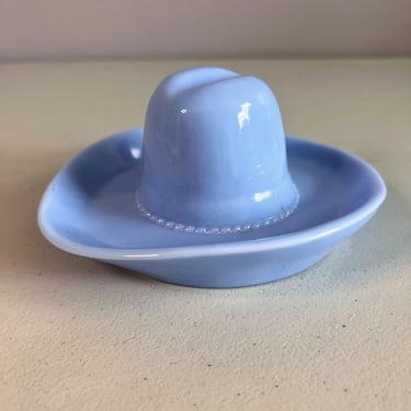 Vintage Jeannette Glass Delphite Blue Delfite Cowboy Hat Ashtray Blue Milk Glass 