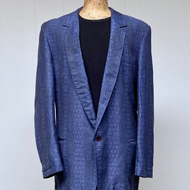 Vintage 1980s New Wave Sport Coat, Atkitect Linen-Cotton Blazer Made in England, Size 46 Long 