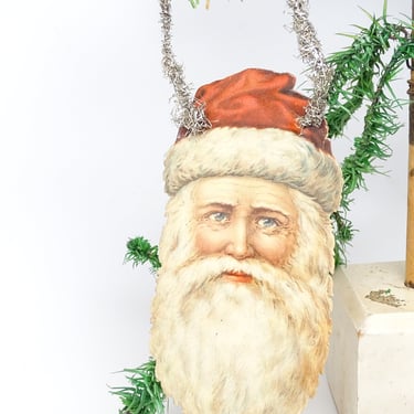 Early 1900's Victorian Large Die Cut and Tinsel Belsnickel Santa Scrap Ornament, Vintage Holiday Decor 