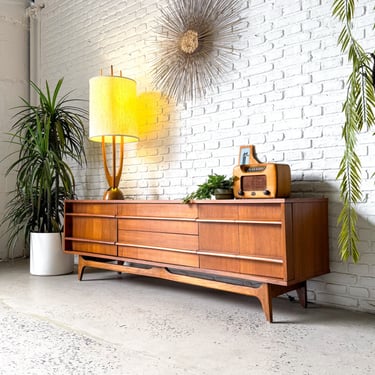 Mid-Century Modern Curved Front Walnut Credenza by Young MFG