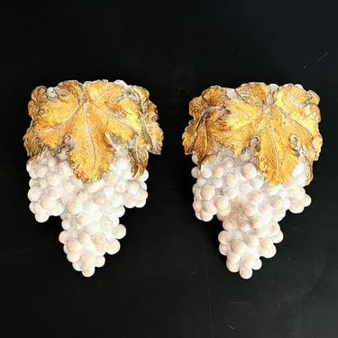 Midcentury Plaster Grape Cluster Wall Vases - a Pair 