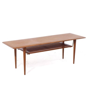 Peter Hvidt & Orla Mølgaard Nielsen for France and Sons FD 516 Mid Century Teak Cane and Brass Coffee Table - mcm 