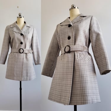 Late 60s Mini Trench Coat with Matching Belt and Pockets - 60s Mod Fashion -  60s Women's Vintage Size Medium 