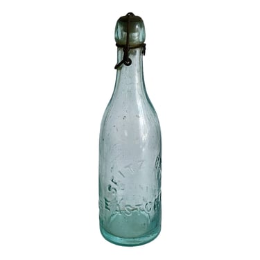 Antique beer bottle Aqua glass Embossed Seitz Bros Easton PA w/ Metal lightning closure Collectible Vintage Bottles 