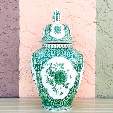 Green and White Ginger Jar