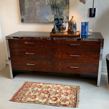 Milo Baughman Style Rosewood and Chrome 6 Drawer Dresser
