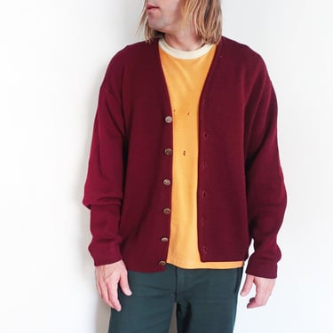 vintage cardigan / baggy cardigan / 1960s burgundy wool knit oversize grandpa Kurt Cobain cardigan XXL 