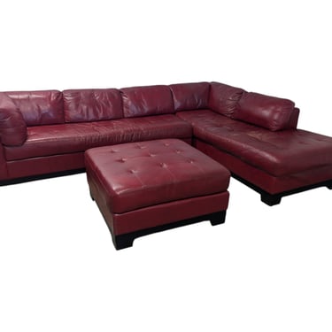 Scarlet Red Leather L-Shaped Sectional