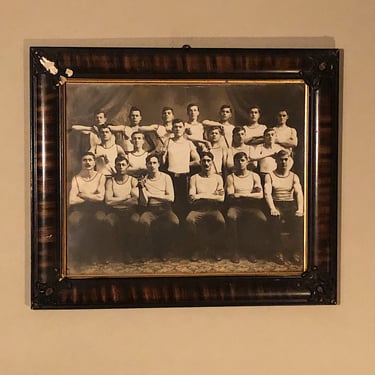 Large Antique Photograph of Military Academy Team - West Point WW1 Era - Fencing? - Early 1900s - 25 x 21 - Rare Unusual Tiger Frame 