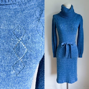 Vintage Dusty Blue Turtleneck Sweater Dress / XS-S 