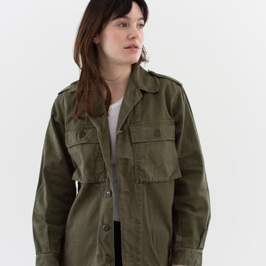 Vintage Olive Green Army Shirt Jacket | Dutch Unisex Painter Cotton Twill Button Up | S | 