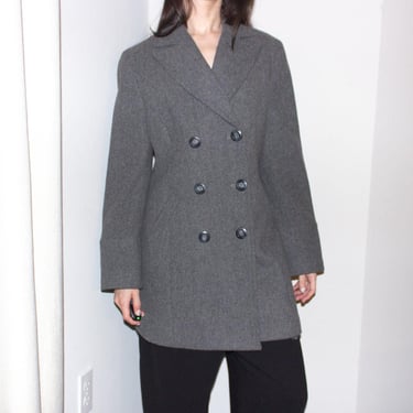 vintage 90s gray wool minimalist double breasted trench coat jacket by express 