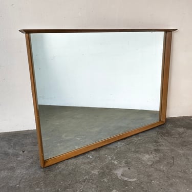 1960s Mid-Century Large Horizontal Wood Framed Wall Mirror With Ledge 