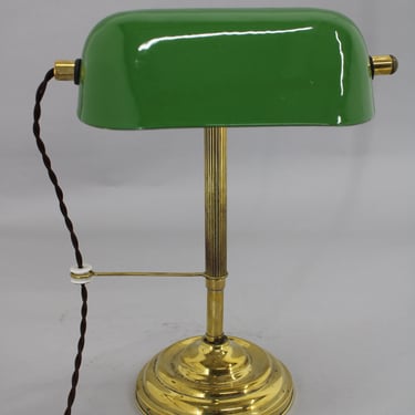 1930s Art Deco Brass  Banker Table Lamp, Czechoslovakia 