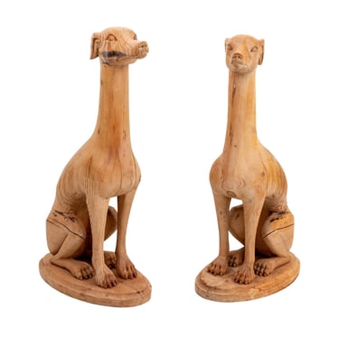 Pair of 19th Century English Carved Pine Whippets