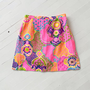 1960s Hot Pink Geometric Print Skort Skirt 