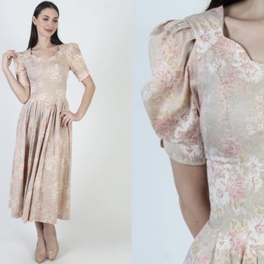 Laura Ashley Edwardian Dress, 80s Designer Party Sundress, Dusty Rose Romantic Gown, Size UK 8 US 4 