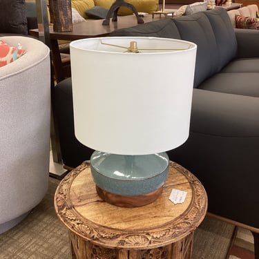 WEST ELM Blue Ceramic Wood Base Table Lamp