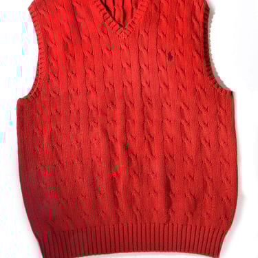 POLO Ralph Lauren, Red 100% PIMA COTTON Sweater Vest, Size Large, Pullover, Preppy Dark Academia Cable Knit 