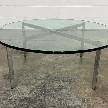 Mid-Century Coffee Table Glass Top Chrome Base ~ Style Of Milo Baughman 