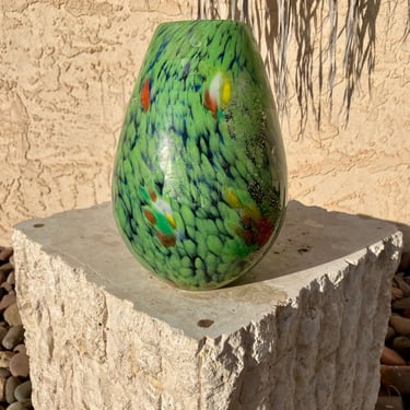 Hand Blown Ocean Floor Glass Oval Vase