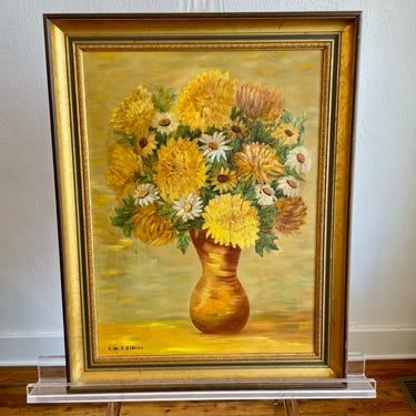 Vintage Mustard Bouquet Oil Painting