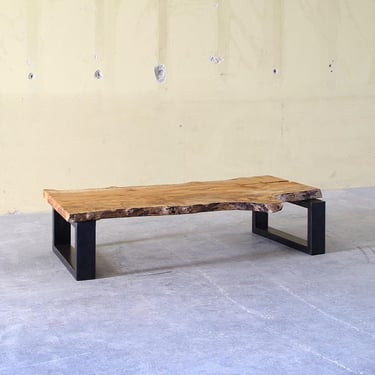 live edge coffee table from urban salvage maple and high recycled content steel 