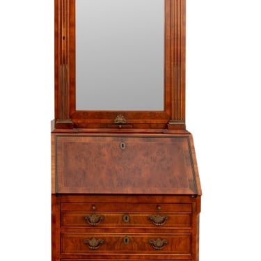 George II Style Burr Walnut Bureau Cabinet