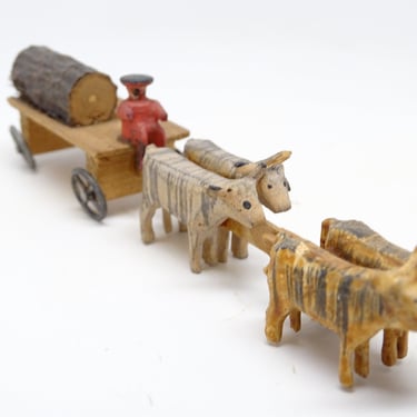 Antique German Erzgebirge Log Wagon with Driver, 4 Horses,  Vintage Toy Christmas Putz, Made in Germany 