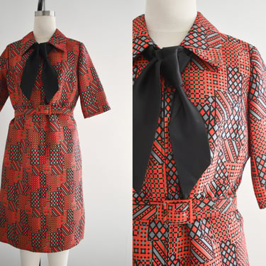 1960s Ann Murray Geometric Print Dress 