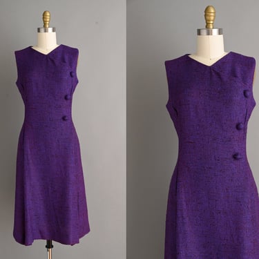 vintage 1960s Dress | Alison Ayres Purple Linen MCM Dress | Medium 