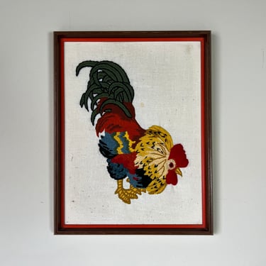 70's Vintage Hand Embroidery Rooster Wall Art 