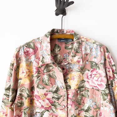 cute cottagecore blouse | 80s 90s vintage Liz Claiborne rose pink floral cotton long sleeve shirt 