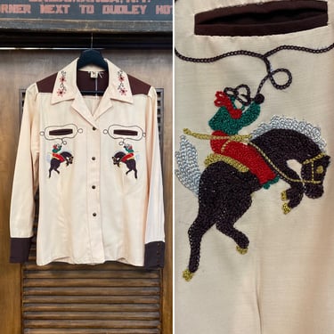 Vintage 1940’s Rodeo Western Cowboy Ladies “Western Maid” Rockabilly Shirt Top, 40’s Embroidery, 40’s Cowgirl, Vintage Clothing 