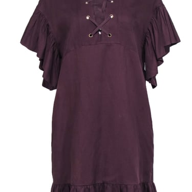 Ulla Johnson - Plum Short Sleeve Ruffle Trim Pocket Dress Sz 6