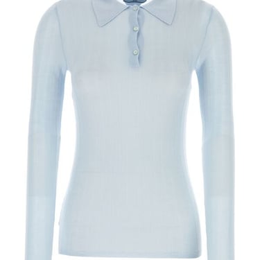 Prada Woman Pastel Light Blue Cashmere Blend Polo Shirt