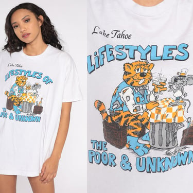 80s Single Stitch Shirt Lifestyles of the POOR and UNKNOWN Cat Lake Tahoe California T Shirt Vintage Graphic Tee 1980s Screen Stars 2xl xxl 