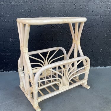 Bleached Rattan Side Table with Magazine Rack