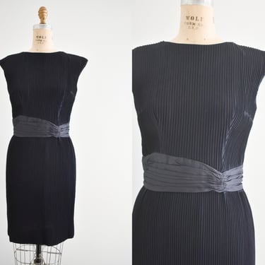 1950s/60s Black-Navy Pleated Wiggle Dress 