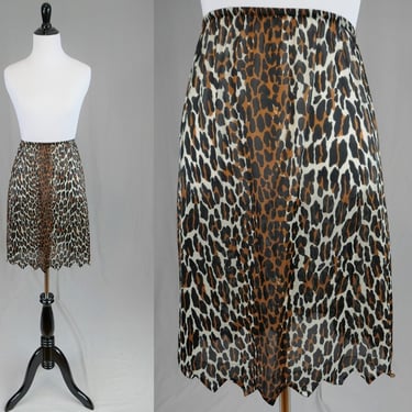 60s Leopard Print Skirt Slip - Zig Zag Hem - Nylon Vanity Fair Animal Print Half Slip - Vintage 1960s - Large 