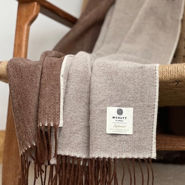 McNutt of Donegal Reversible Woven Wool Throw Blanket, "Cappucino"