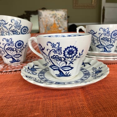 Four J & G Meakin Classic White Nordic Tea Cups and Saucers 
