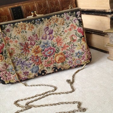 Floral PetitPoint Purse, Evening Bag, Tapestry Purse, Clutch Handbag 